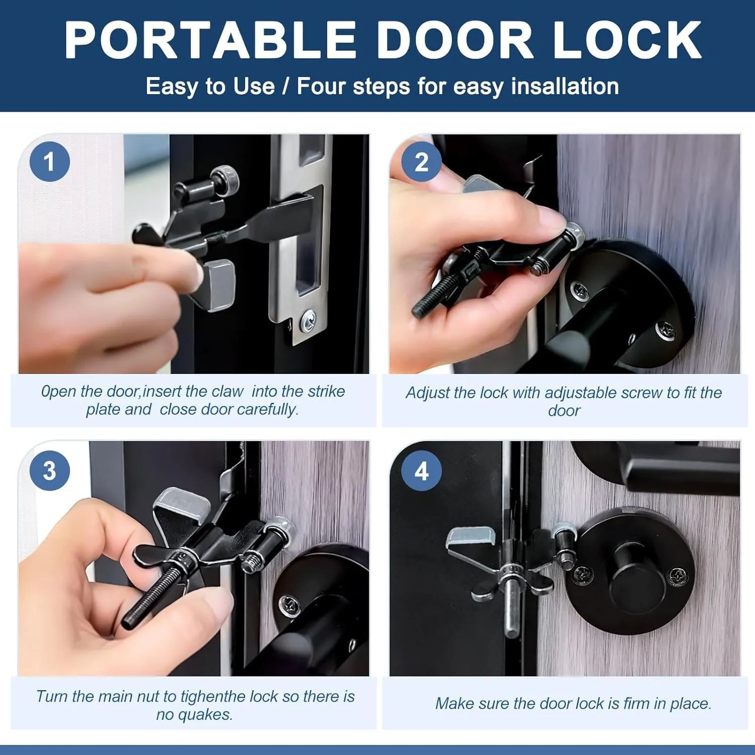 1 Pack Door Stop Alarm with Adjustable Portable Door Lock 120 dB Travel Door Stopper Door Wedge Alarm with 3 Levels Sensitivity for Hotel, Home, Apartment