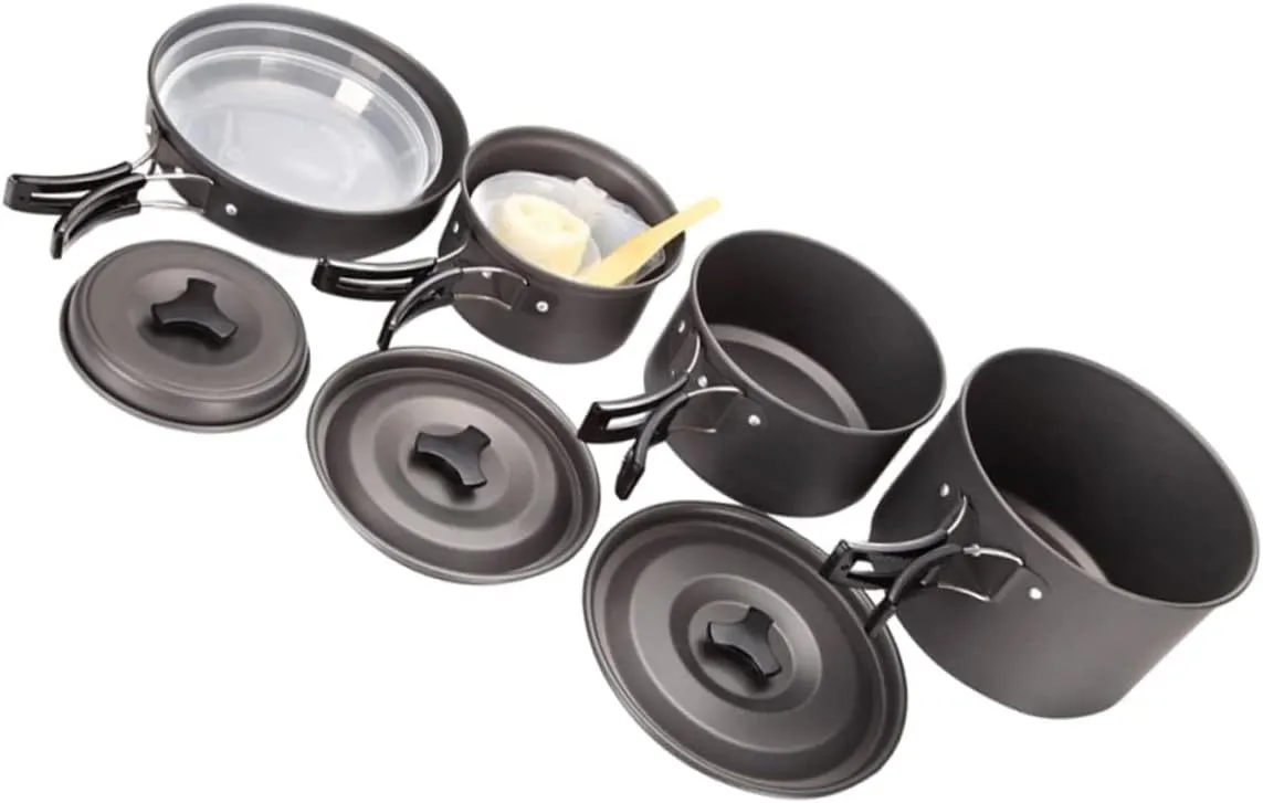 1 Set Camping Cookware Portable Oxide Cooking Pot for Outdoor Picnic and Hiking Non Stick Thermal Insulation for People