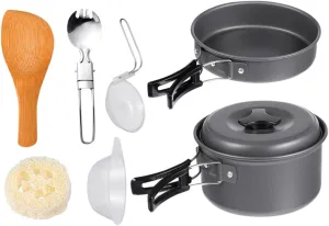 1 Set Outdoor Pot Camping Cookware Set Outdoor Cookware Camping Pot Set Frying Pan Portable Kettle Camping Stove Pans Stoves Camping Cooker Camping Cookwares Aluminum Alloy Black