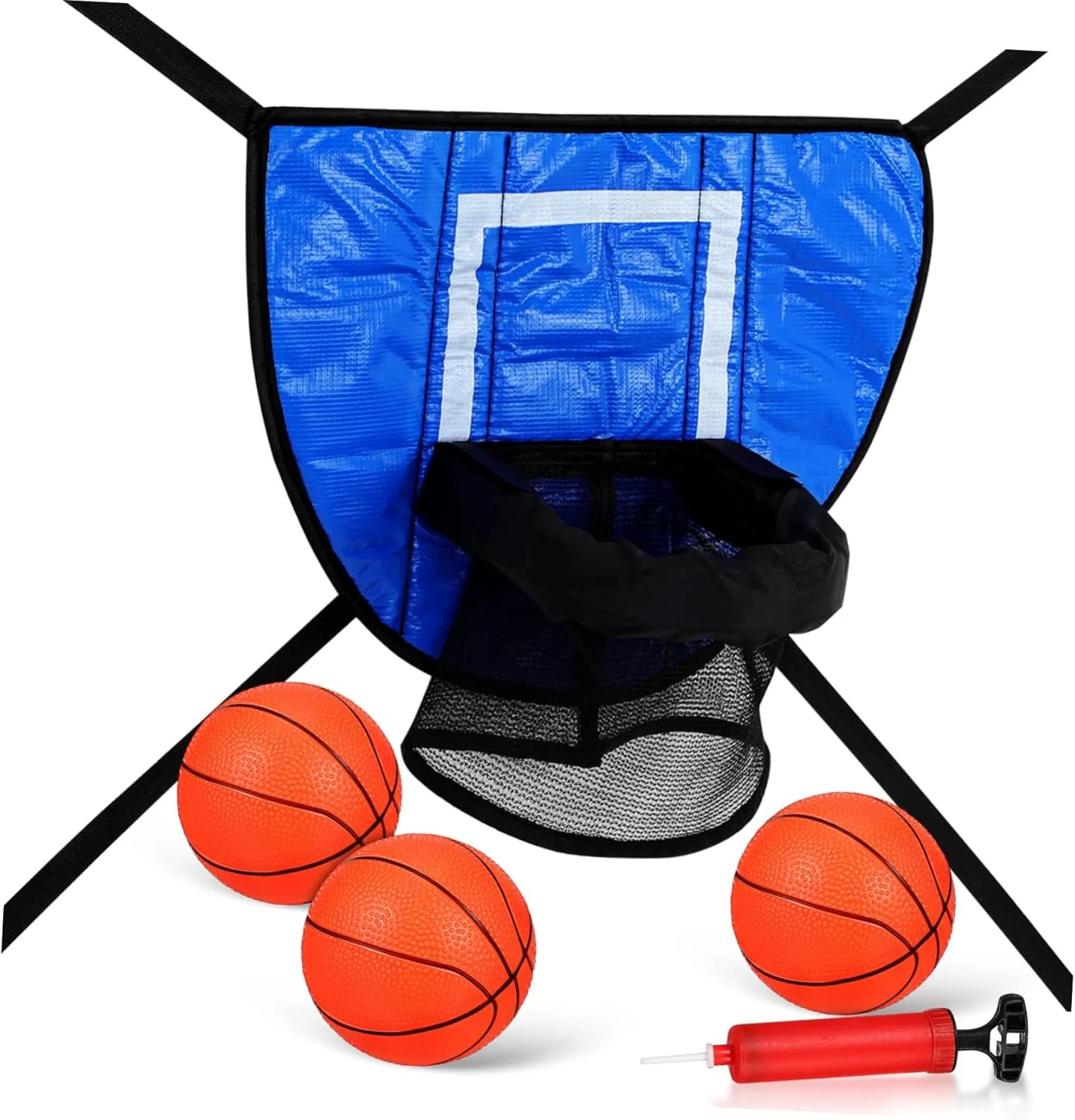 1 Set Trampoline Basketball Hoop Complete Basketball Frame Balls Inflator Sturdy Construction Easy Installation Compatible with Various Trampoline Frames for Indoor Outdoor Fun
