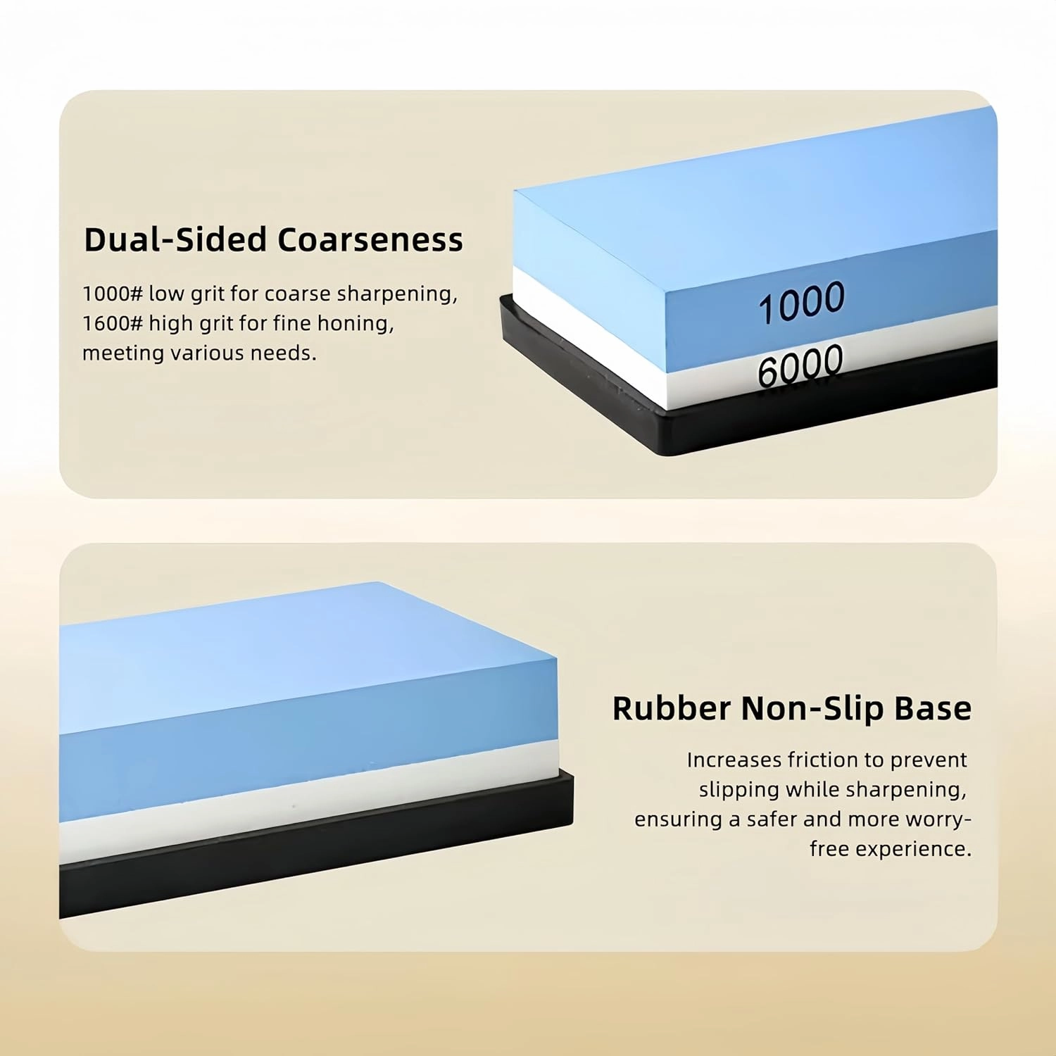 1000/6000 Grit Whetstone Knife Sharpening Stone, Bellairis Portable Knives Sharpener Waterstone with Non-Slip Rubber Base for Kitchen, Outdoor, Afilador de Cuchillos de Cocina