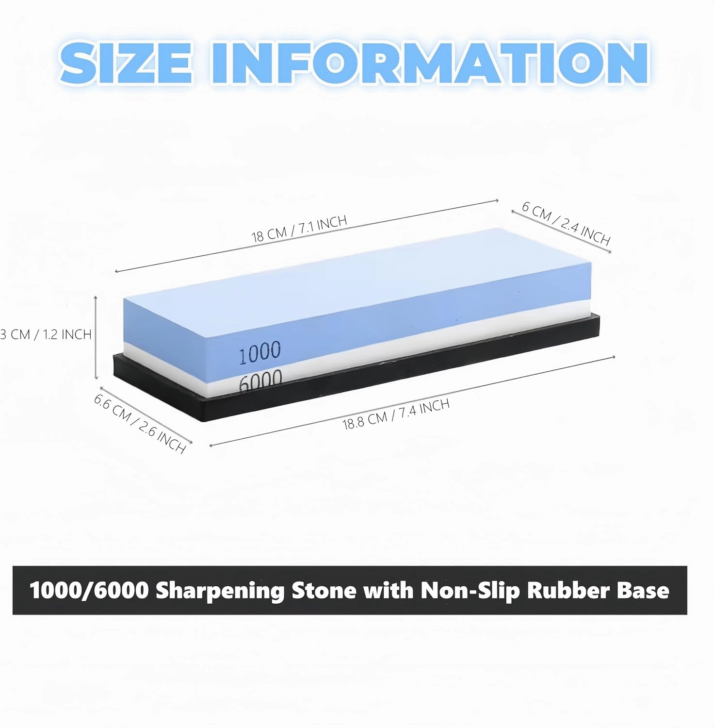 1000/6000 Grit Whetstone Knife Sharpening Stone, Bellairis Portable Knives Sharpener Waterstone with Non-Slip Rubber Base for Kitchen, Outdoor, Afilador de Cuchillos de Cocina