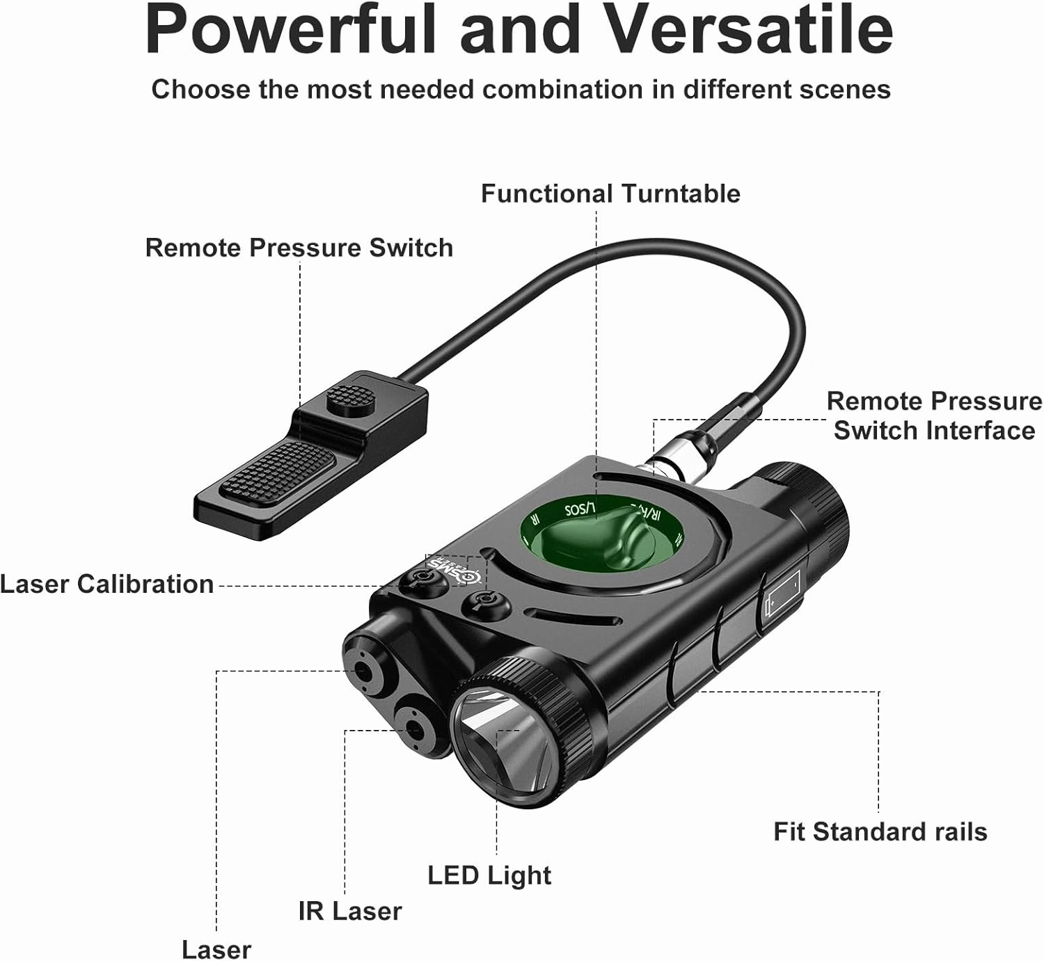 1000 Lumens Tactical Light/Red Laser/IR Laser Combo, Weapon Light Dual Laser Combo for Rifle Compatible with All Standard Picatinny Rails with 9-inch Remote Pressure Switch