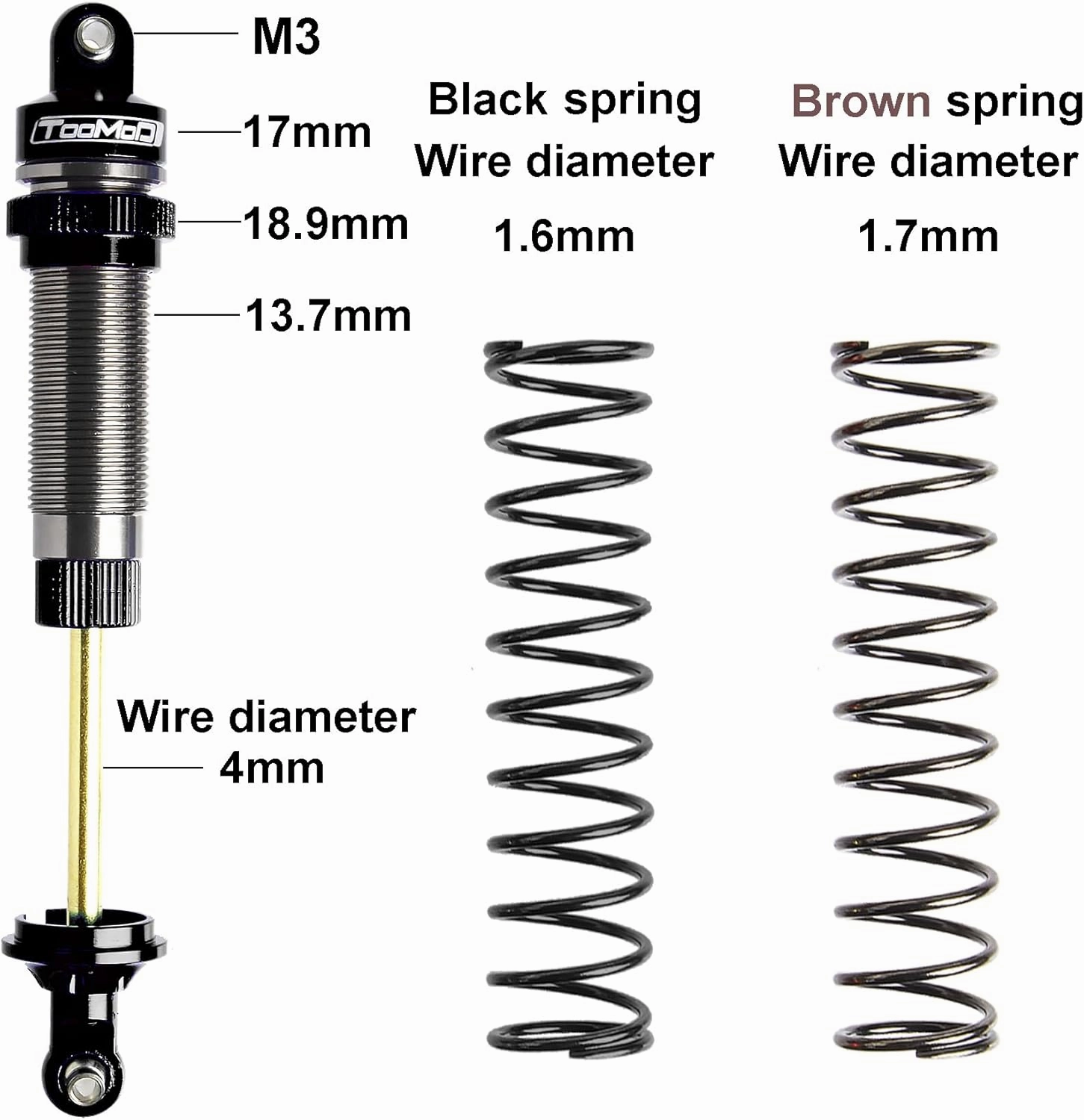 100/115mm RC Oil Shock Absorber Big Bore Damper for Arrma 1/10 BIG ROCK,GRANITE,SENTON 1/8 TYPHON,1/10 Slash 2WD 4WD 4x4 VXL,Bandit, Ford, Vorteks Parts Upgrad (Black)