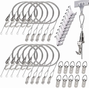 10 Pack - Picture Rail Hanging System, Silver Molding Hooks and Cables