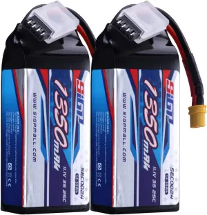 11.1V 3S Lipo Battery 1350mAh 25C Soft Pack with XT30 Plug for RC Airplane Quadcopter Helicopter Drone FPV Racing Hobby 2 Packs