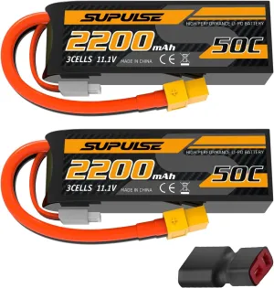 11.1V 3S Lipo Battery 50C 2200mAh Soft Case Battery with T Plug and XT60 Plug for RC Airplane Helicopter RC Boat RC Car Truck(2 Packs)