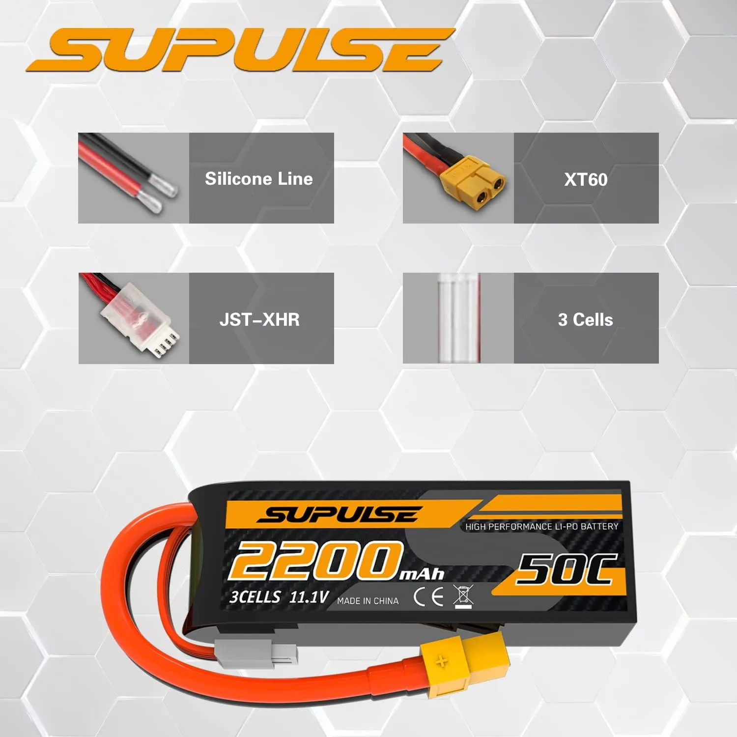 11.1V 3S Lipo Battery 50C 2200mAh Soft Case Battery with T Plug and XT60 Plug for RC Airplane Helicopter RC Boat RC Car Truck(2 Packs)