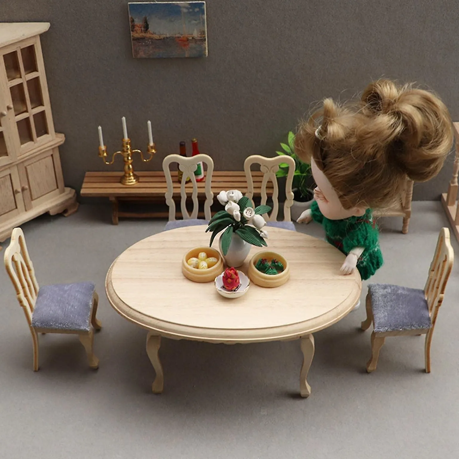 1:12 Doll House Mini Furniture Model Restaurant Scene European Style Blank Tabl