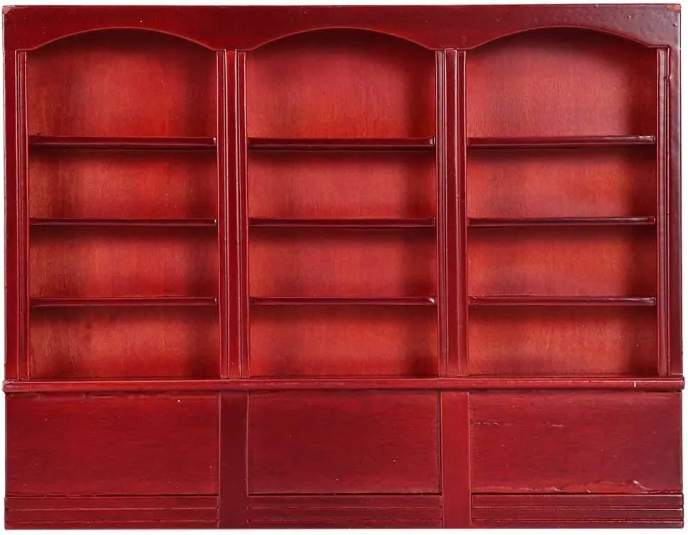 1:12 Dollhouse Bookshelf, Mini Display Cabinet Exquisite Wood Dollhouse Accessory Miniature Furniture (Red Brown)