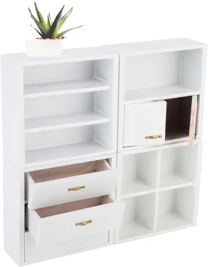 1:12 Mini Wood Cabinet Furniture Living Room Bedroom Cabinet Unit Cabinet Cupboard Closet Various Styles of Furniture for Dollhouse(Burlywood) (White)