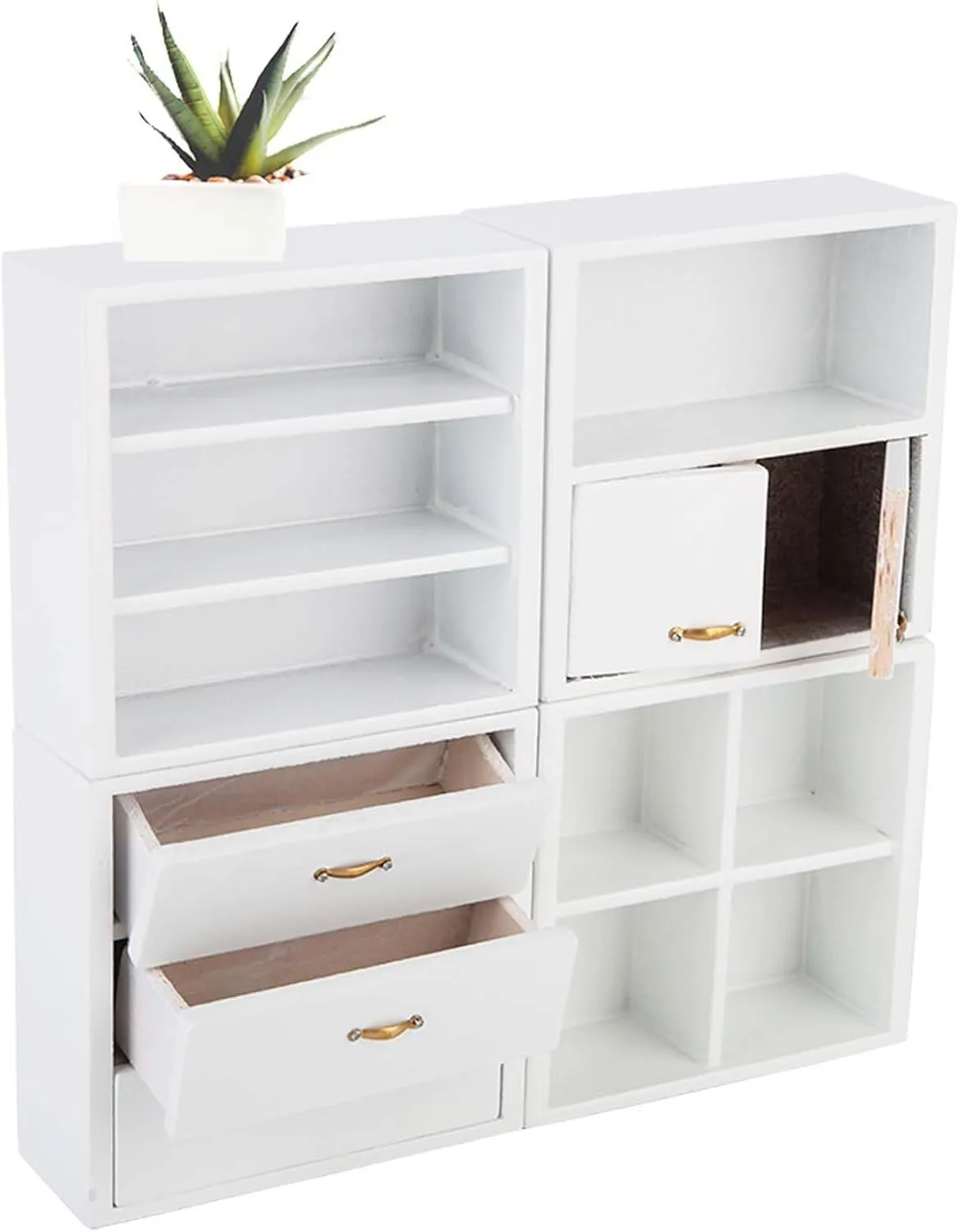 1:12 Mini Wood Cabinet Furniture Living Room Bedroom Cabinet Unit Cabinet Cupboard Closet Various Styles of Furniture for Dollhouse(Burlywood) (White)