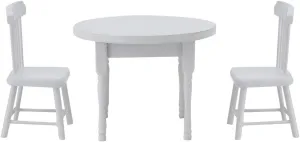 1/12 Scale Dollhouse Furniture Set, Wooden Table and 2 Chairs Miniature White Living Room Decor for Doll House Accessories (Three-Piece Table and Chair Set)