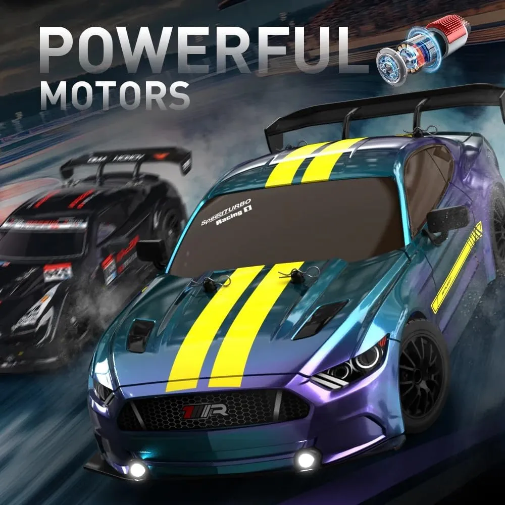 1:16 Scale RC Drift Car for Adults, 30KM/H 4WD High Speed Mini Racing Sport Cars 2.4GHz Electric Remote Control Car with LED Lights, Racing & Drift Wheels (Black/8100)