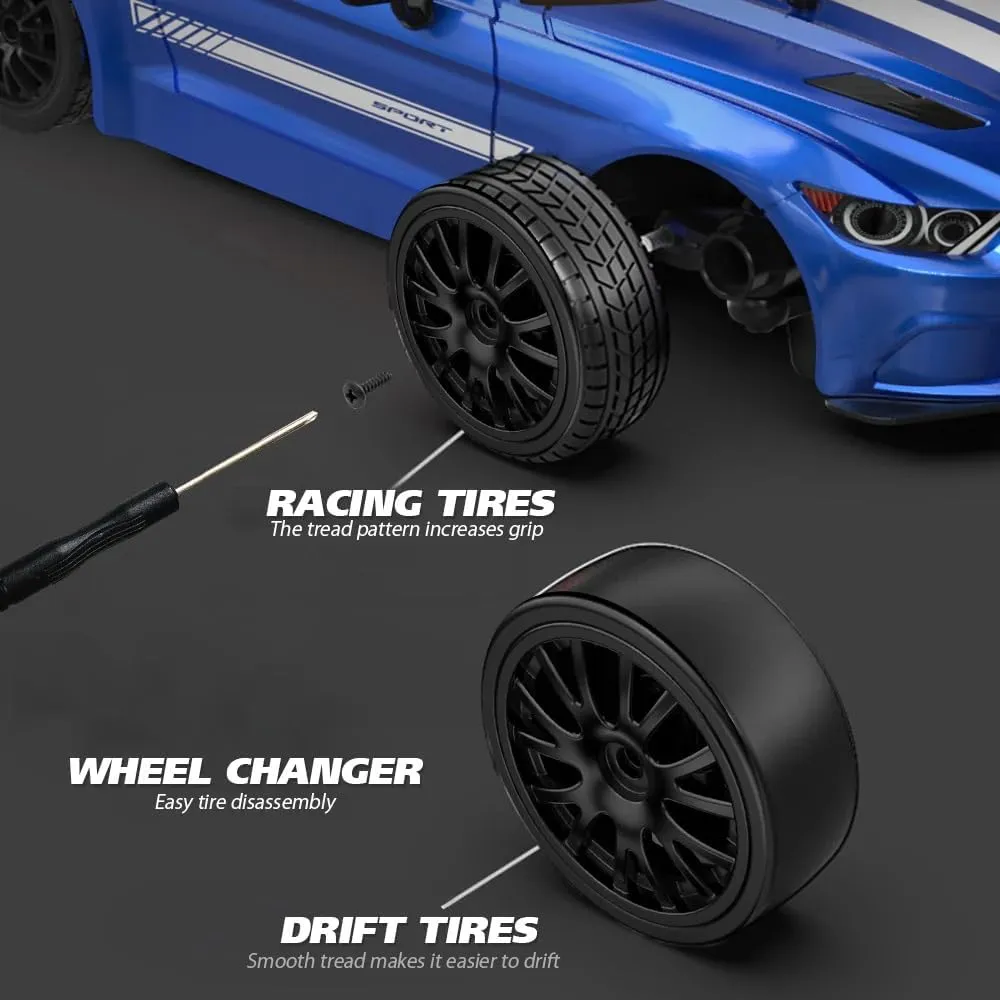 1:16 Scale RC Drift Car for Adults, 30KM/H 4WD High Speed Mini Racing Sport Cars 2.4GHz Electric Remote Control Car with LED Lights, Racing & Drift Wheels (Black/8100)