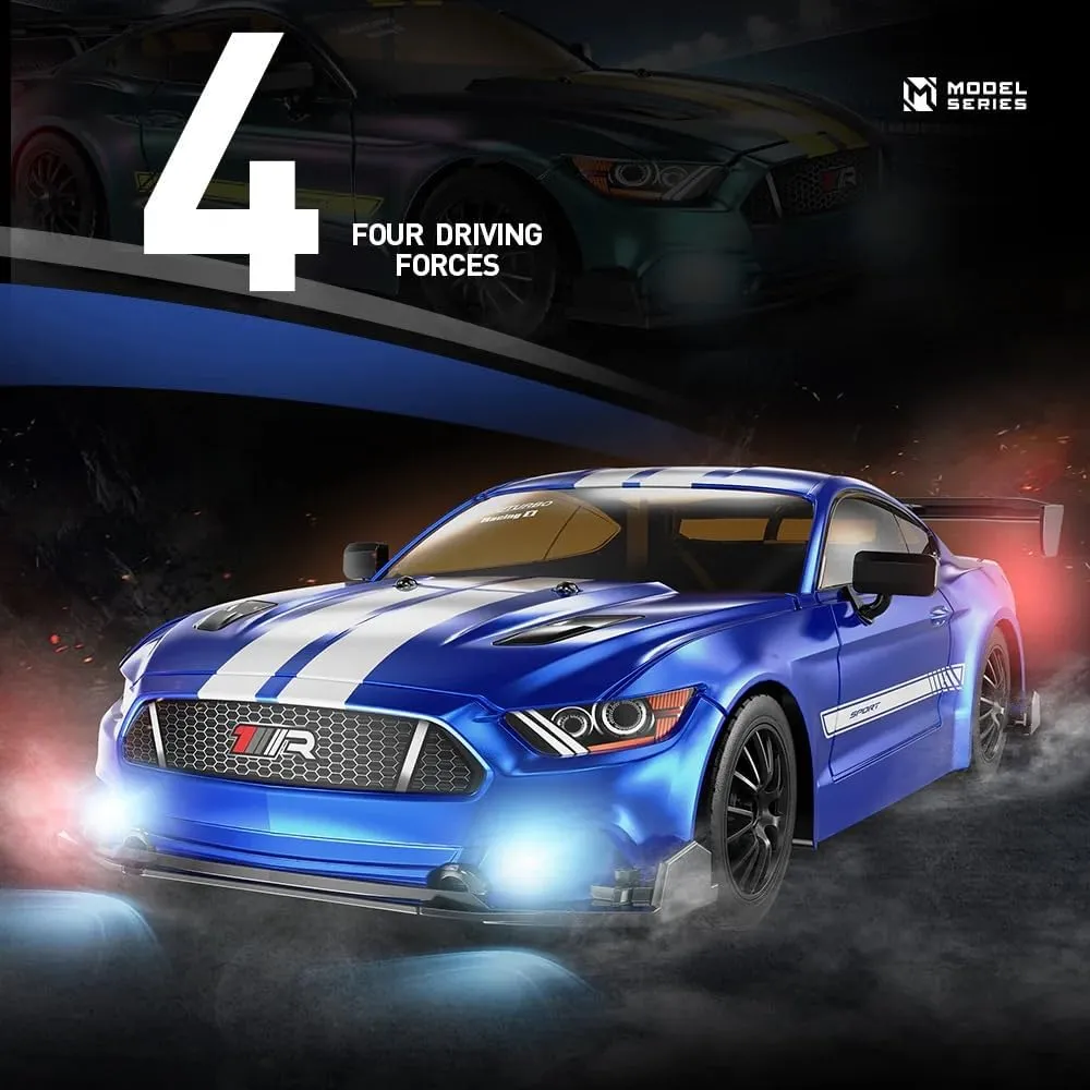 1:16 Scale RC Drift Car for Adults, 30KM/H 4WD High Speed Mini Racing Sport Cars 2.4GHz Electric Remote Control Car with LED Lights, Racing & Drift Wheels (Black/8100)