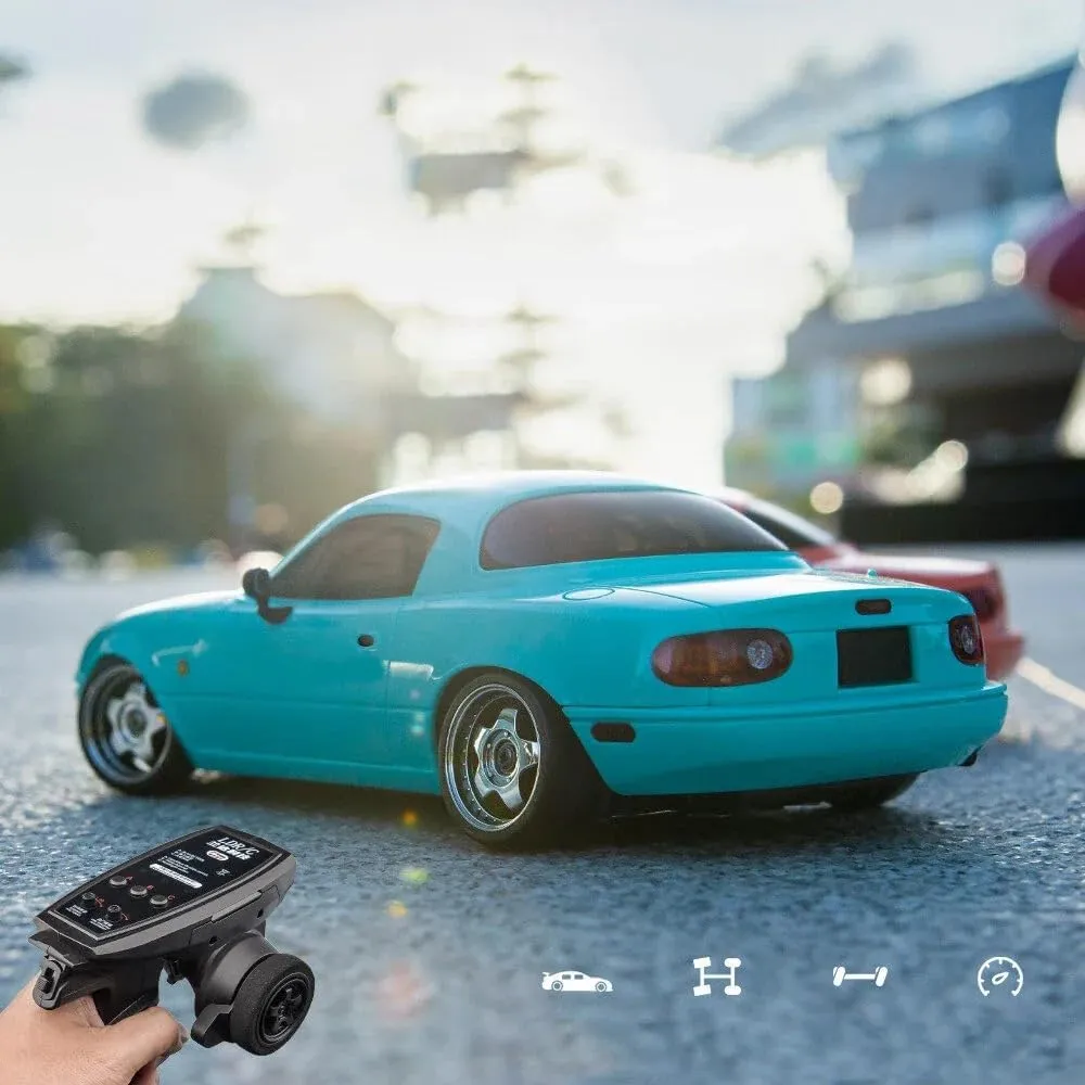 1/18 RC Drift Car, 3CH High Speed Remote Control Racing Vehicle with Built-in Gyroscope, Rechargeable RC Car for Adults (Blue/2 Battery)