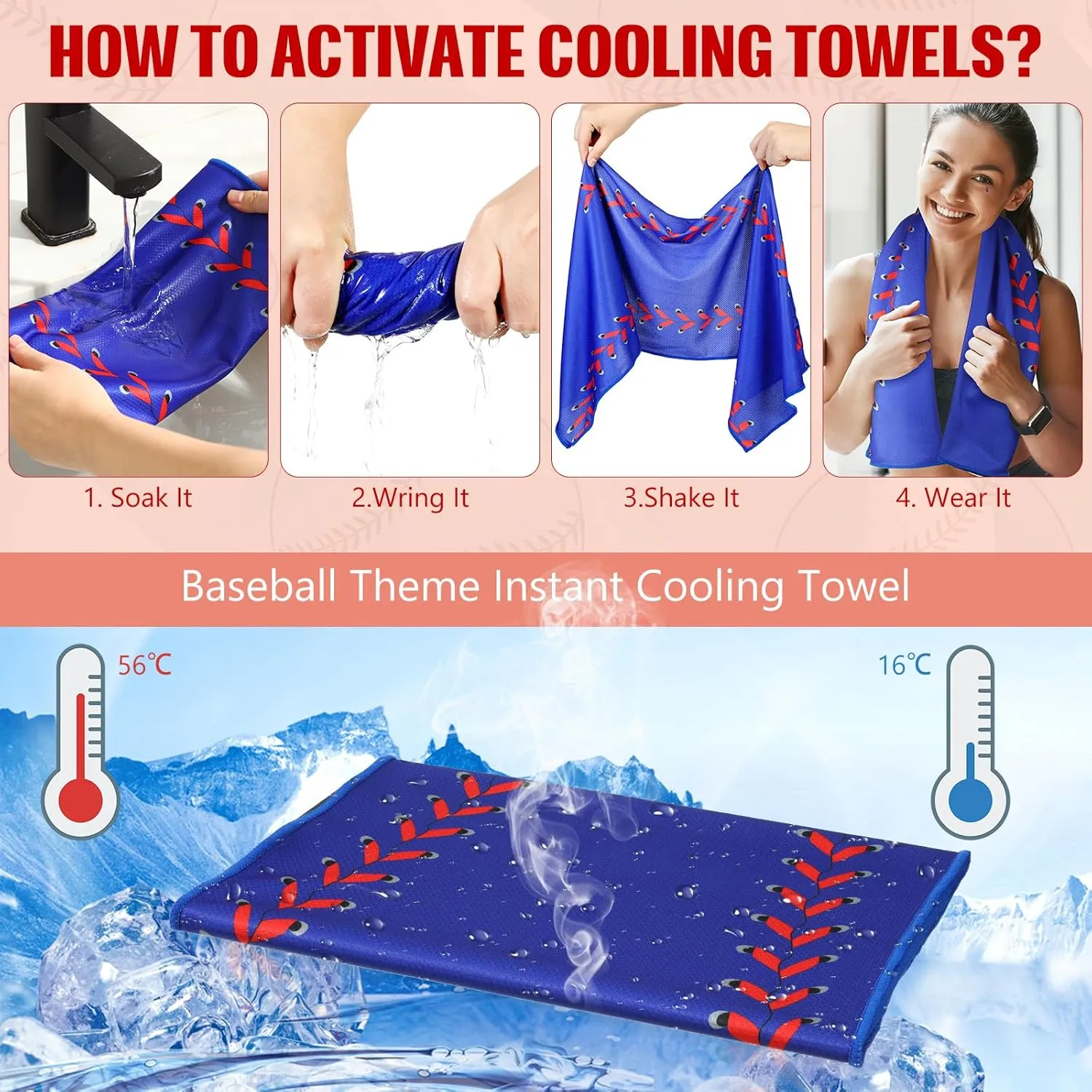 12 Pcs Cooling Towel Baseball Football Basketball Breathable Chilly Softball Soccer Ice Towel, 40"x12" Tennis Microfiber Accessories for Player