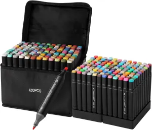 120 Colors Art Markers Pens, Dual Tips Alcohol Markers Set with Base, Permanent Sketch Markers Set for Kids Adults Painting, Coloring, Illustrations,Sketching