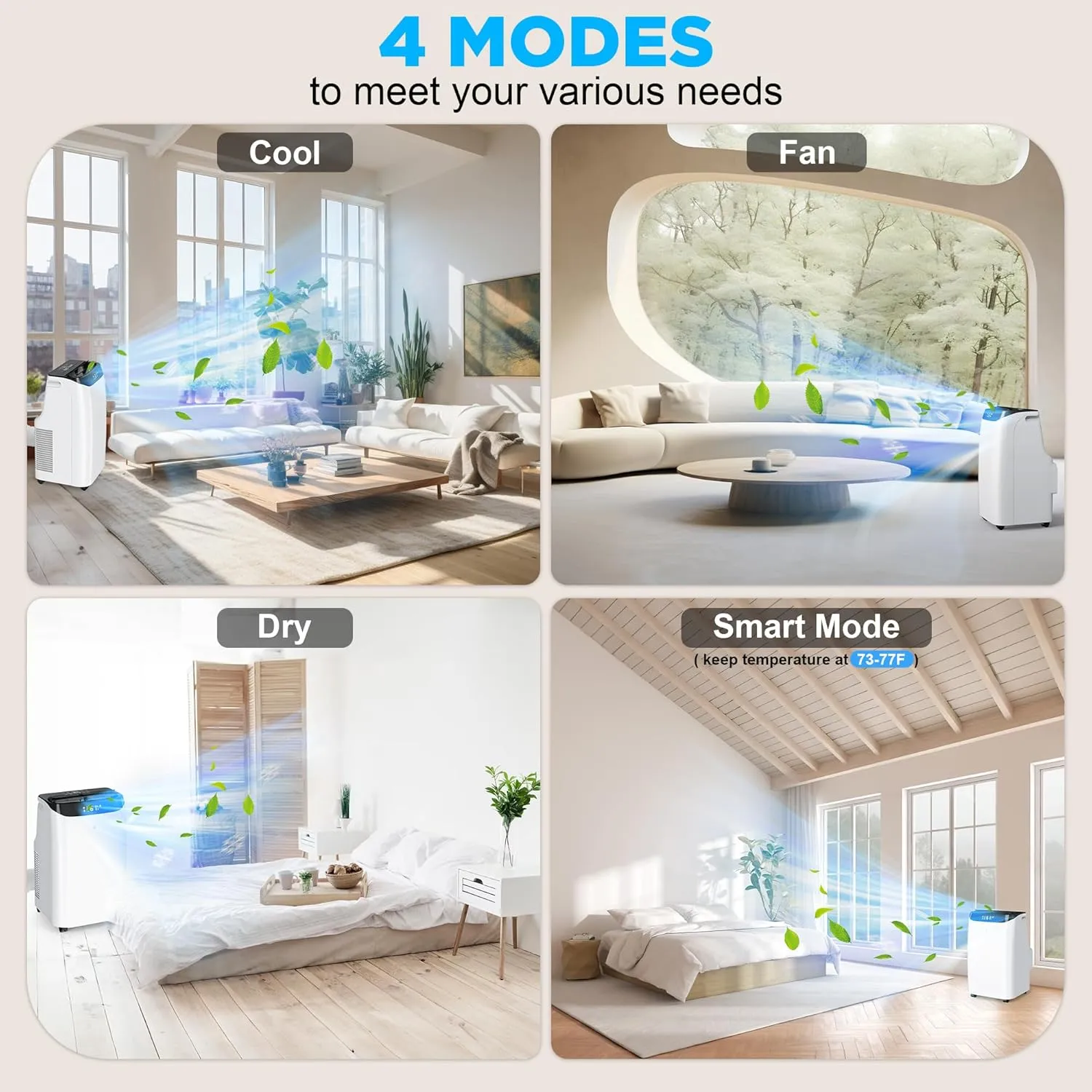 12000 BTU Portable Air Conditioners with Remote Control, 3-in-1 Free Standing Cooling AC Unit with Fan & Dehumidifier, Cools Room up to 500 sq.ft, Smart/Sleep Mode,Auto Swing