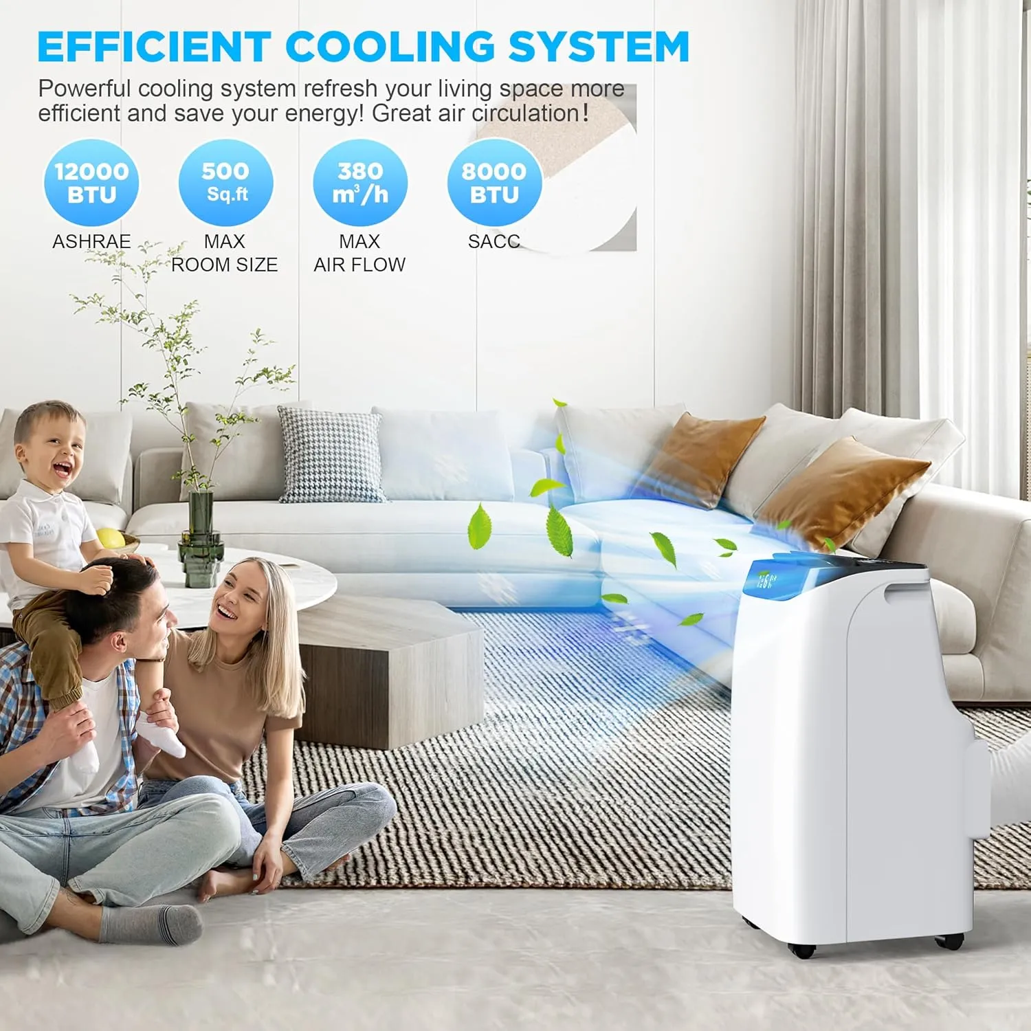 12000 BTU Portable Air Conditioners with Remote Control, 3-in-1 Free Standing Cooling AC Unit with Fan & Dehumidifier, Cools Room up to 500 sq.ft, Smart/Sleep Mode,Auto Swing
