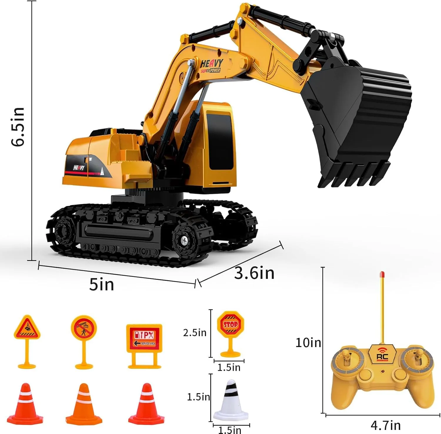1:22 Remote Control Excavator Construction Toys for Boys, [2025 Upgraded]2.4GHz RC Excavator Toy with Plastic Shovel for Boys 6  Kids Birthday, Dual Batteries/100 Mins/Sound/Light/6-Channel