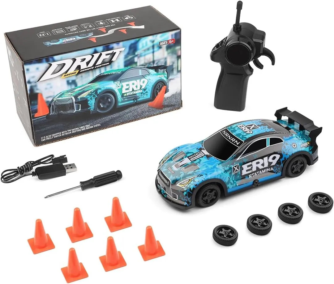 1:22 Scale RC Drift Car - 4WD Mini Racing Car 15KM/H High-Speed Racing Car, 2.4GHz Remote Control Racing Sport Hobby Grade for Adults (22206-Blue)