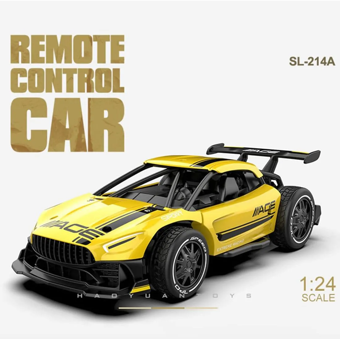 1/24 RC Drift Car, 2.4GHz RWD 15km/h High Speed Remote Control Cars Vehicle, Drifting Tires Racing Sport Toy Cars for Adults (RTR Version/Yellow)