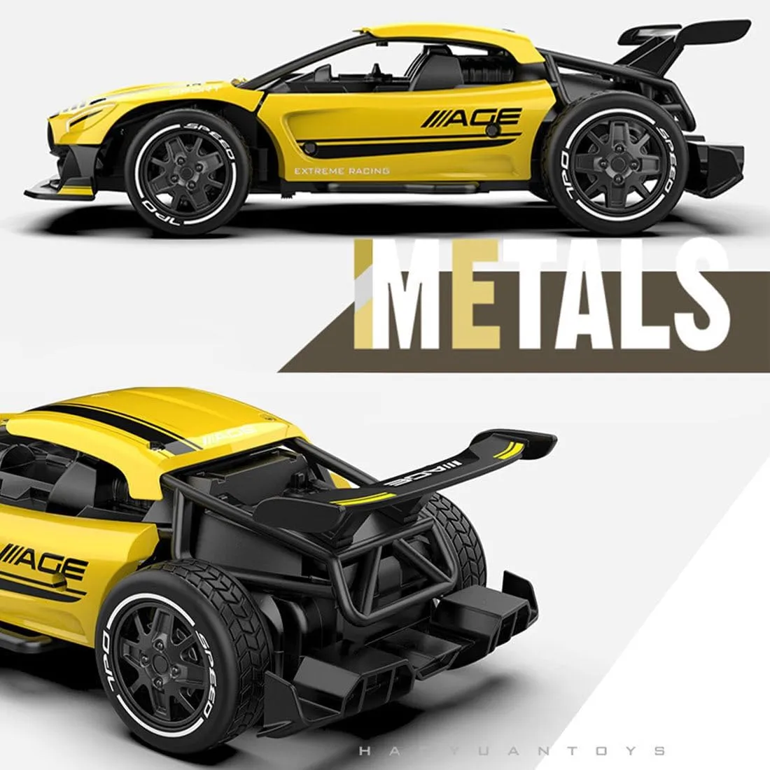1/24 RC Drift Car, 2.4GHz RWD 15km/h High Speed Remote Control Cars Vehicle, Drifting Tires Racing Sport Toy Cars for Adults (RTR Version/Yellow)