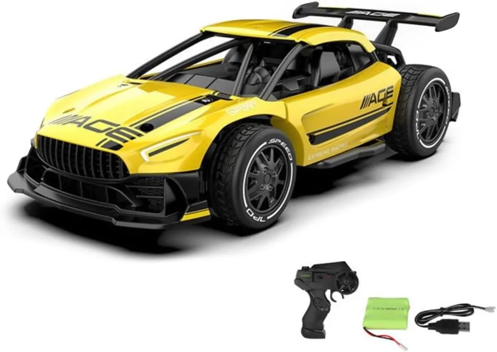 1/24 RC Drift Car, 2.4GHz RWD 15km/h High Speed Remote Control Cars Vehicle, Drifting Tires Racing Sport Toy Cars for Adults (RTR Version/Yellow)