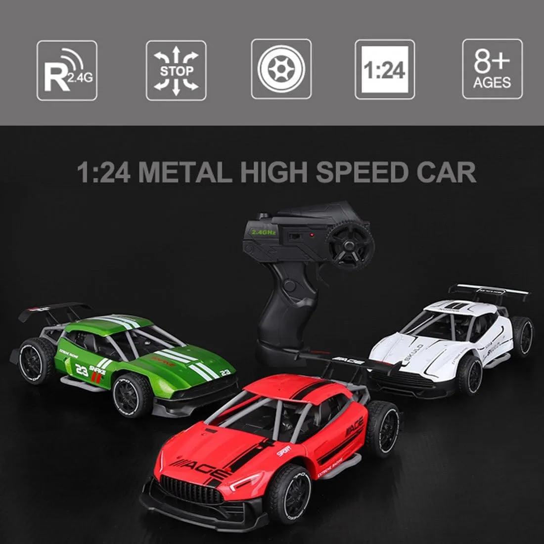 1/24 RC Drift Car, 2.4GHz RWD 15km/h High Speed Remote Control Cars Vehicle, Drifting Tires Racing Sport Toy Cars for Adults (RTR Version/Yellow)