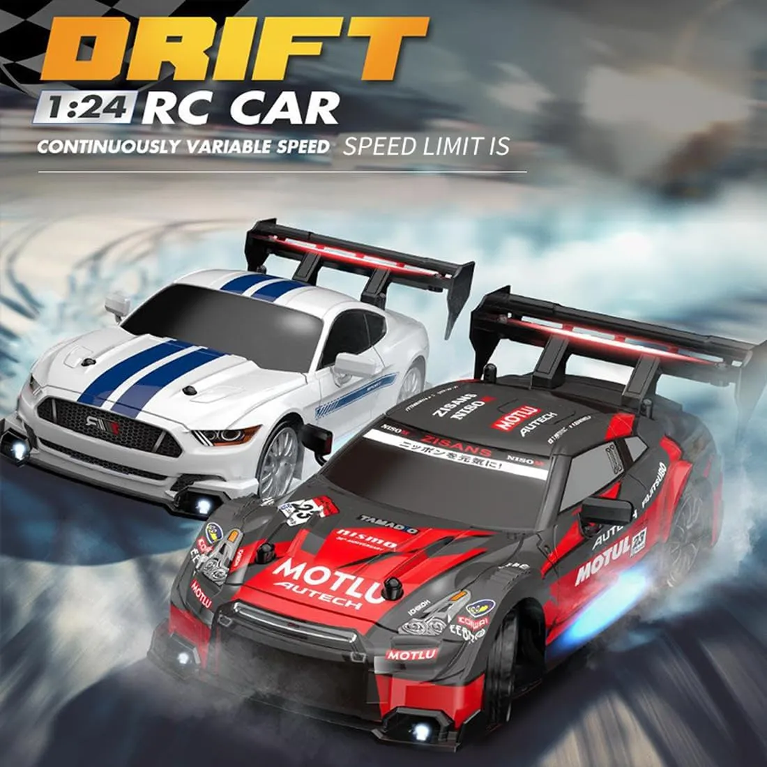 1:24 Scale RC Drift Car with Proportional Control, 2.4G 4WD High-Speed RC Sport Car with Complete Drift Package, Ideal Gift for Adults - 2 Battery