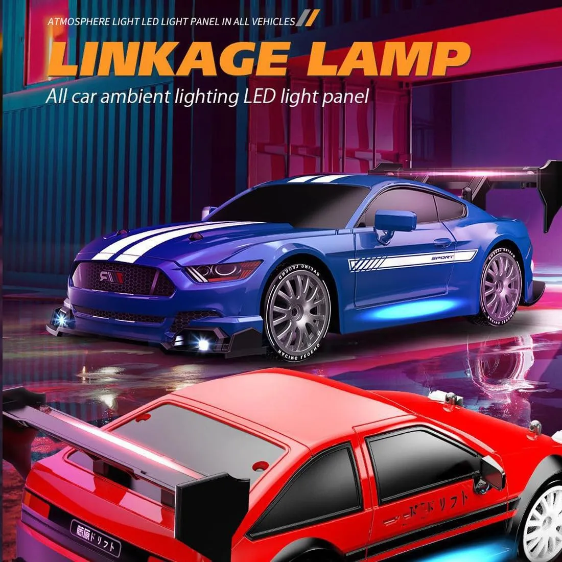 1:24 Scale RC Drift Car with Proportional Control, 2.4G 4WD High-Speed RC Sport Car with Complete Drift Package, Ideal Gift for Adults - 2 Battery