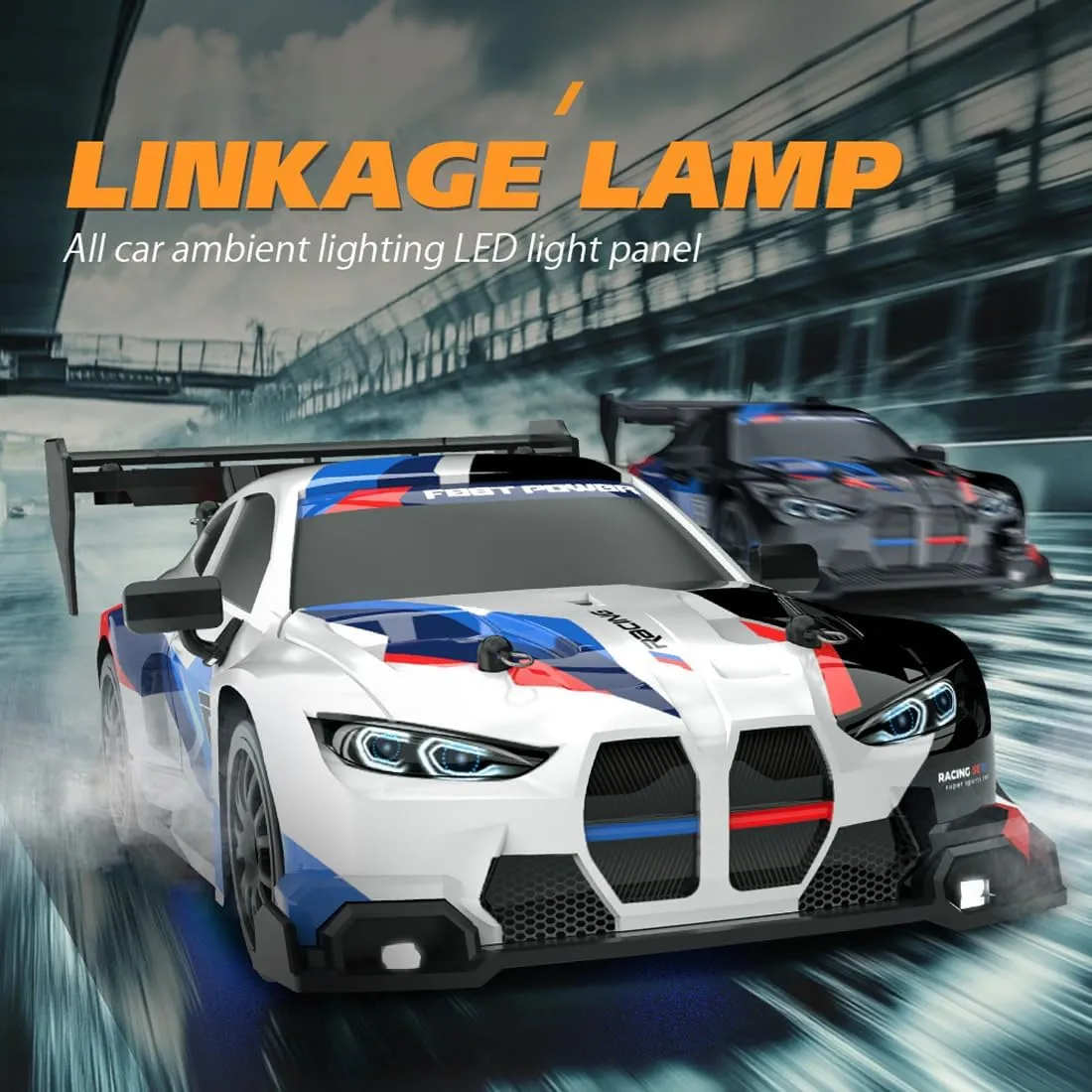 1:24 Scale RC Drift Car with Proportional Control, 2.4G 4WD High-Speed RC Sport Car with Complete Drift Package, Ideal Gift for Adults - 2 Battery