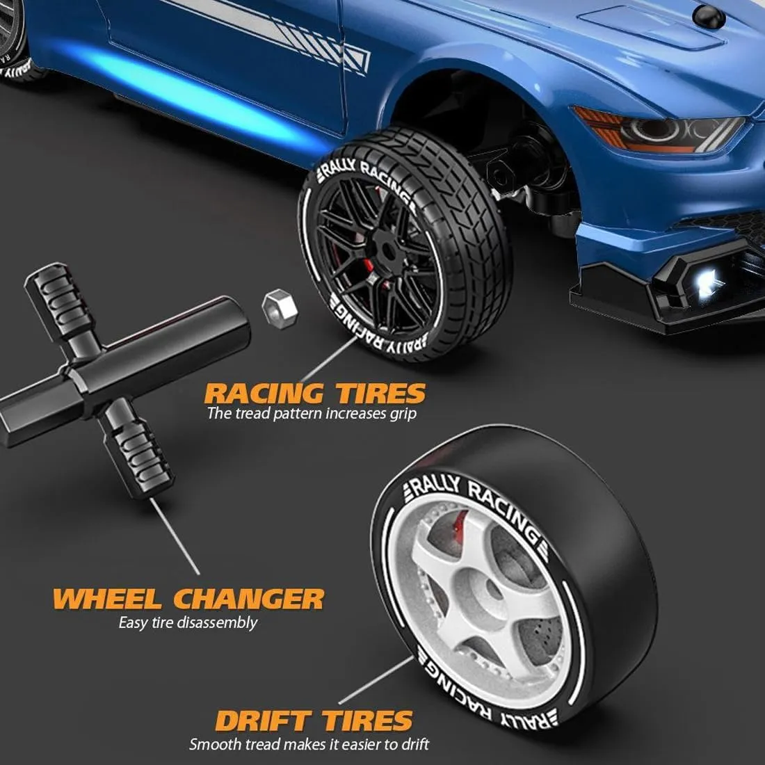 1:24 Scale RC Drift Car with Proportional Control, 2.4G 4WD High-Speed RC Sport Car with Complete Drift Package, Ideal Gift for Adults - 2 Battery