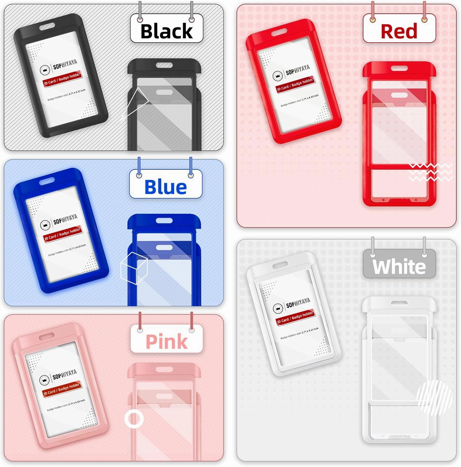 12 Pack Sliding Badge Holder with Double-Sided Windows Key Card Work Badge Sleeve for Office School Factory Teacher Student (Black)