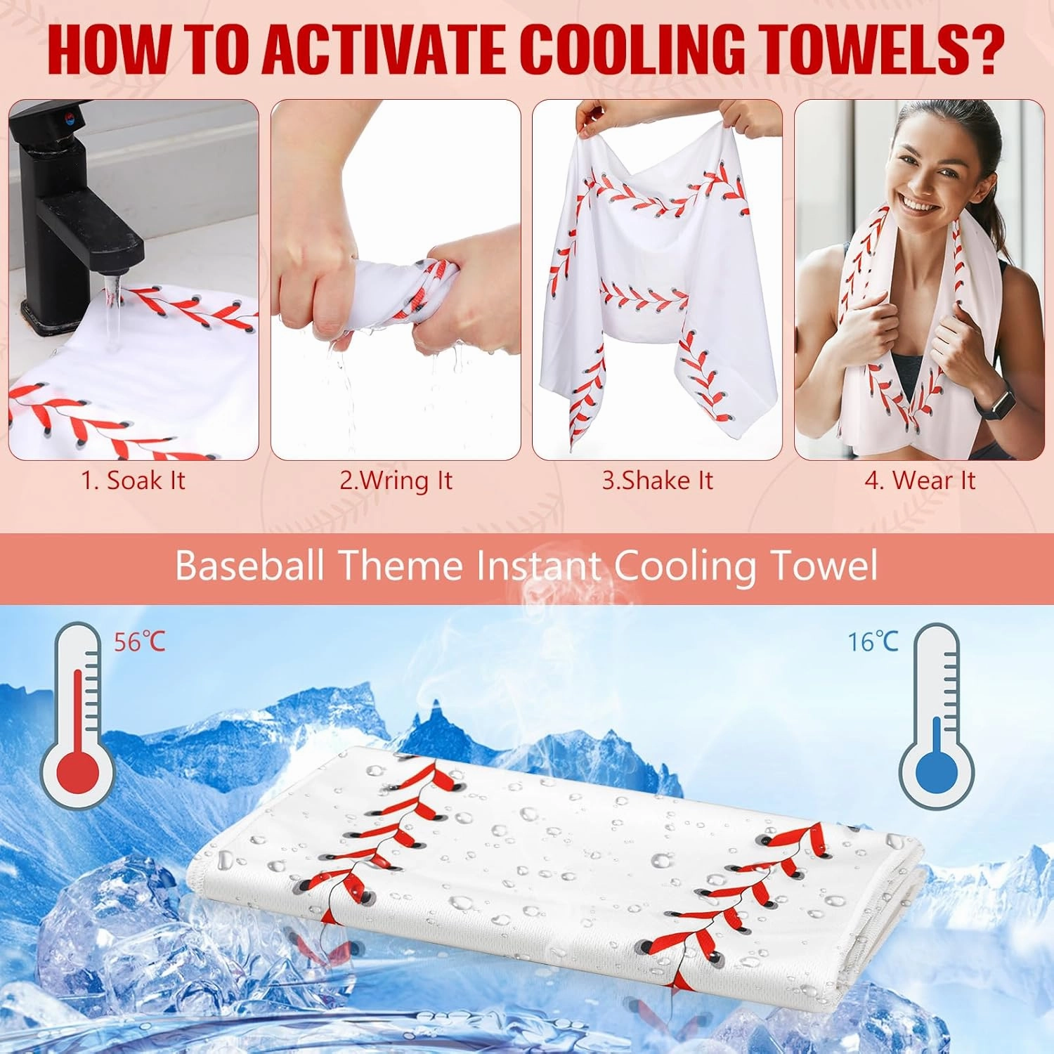 12 Pcs Cooling Towel Baseball Football Basketball Breathable Chilly Softball Soccer Ice Towel, 40"x12" Tennis Microfiber Accessories for Player