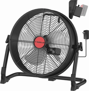 12" Battery Operated Floor Fan for Milwaukee M18 18V Battery, Portable Fan with AC Adapter and USB Output, Metal Industrial High Velocity, Stepless Speed Cordless Fan for Jobsite Garage Camping Backup