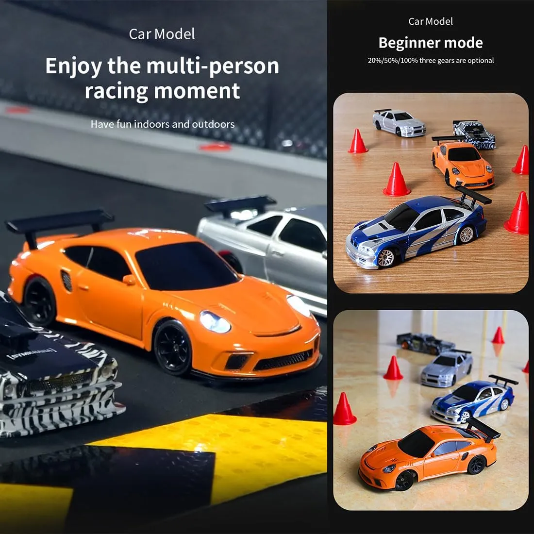 1/43 Scale Mini RC Drift Car Model - 2.4G Full Proportional RC Electric Mini Racing Drift Car, 15 KM/H High Speed Simulate LED Lights
