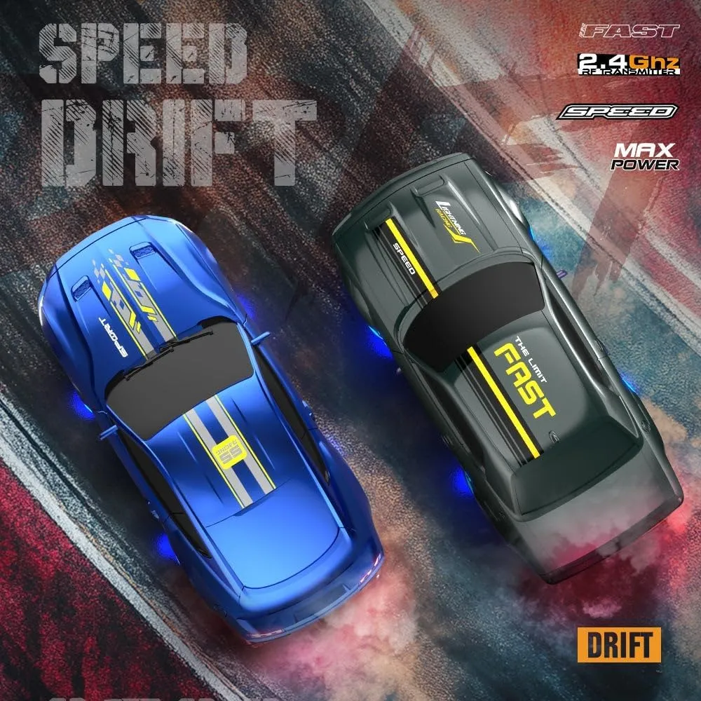 1:43 Scale RC Drift Car with LED Lights - High Speed 15KM/H 2.4GHz Remote Control Full-Proportional 4WD Mini Drift Racing Sport Car for Adults & Hobbyists - RTR/Gyro Version
