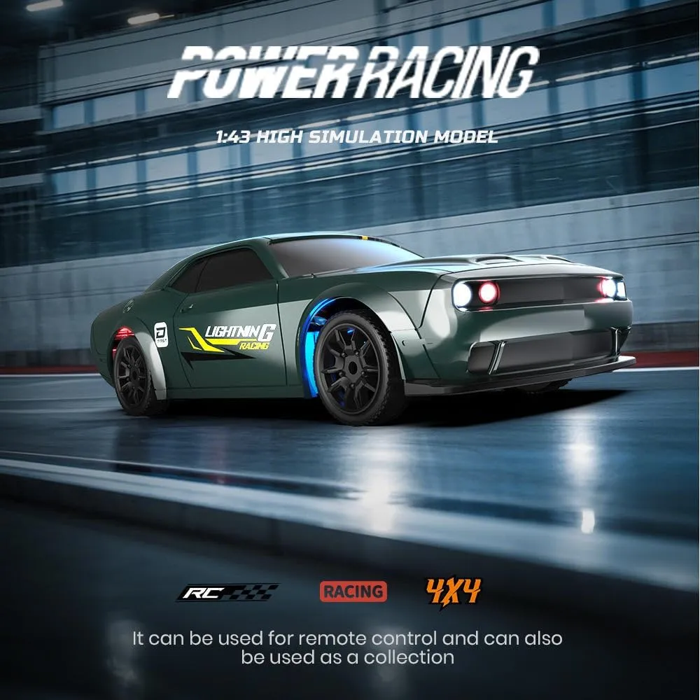 1:43 Scale RC Drift Car with LED Lights - High Speed 15KM/H 2.4GHz Remote Control Full-Proportional 4WD Mini Drift Racing Sport Car for Adults & Hobbyists - RTR/Gyro Version