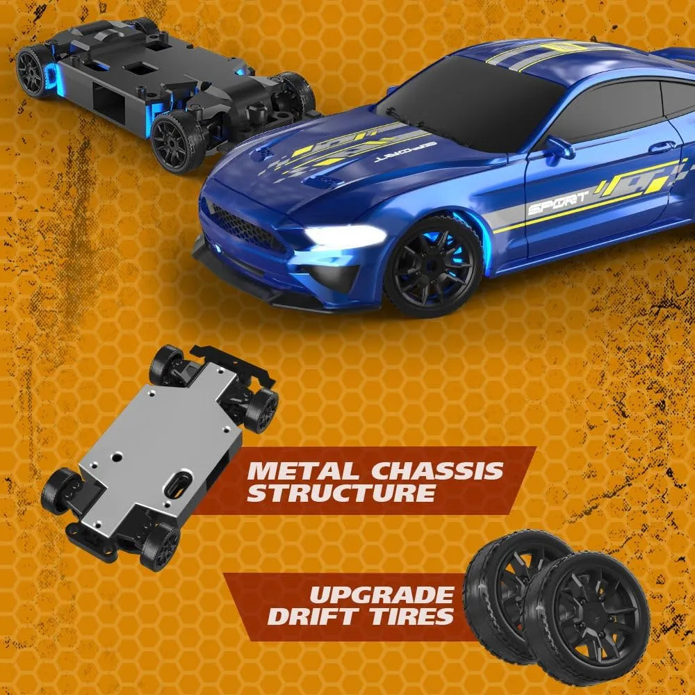 1:43 Scale RC Drift Car with LED Lights - High Speed 15KM/H 2.4GHz Remote Control Full-Proportional 4WD Mini Drift Racing Sport Car for Adults & Hobbyists - RTR/Gyro Version