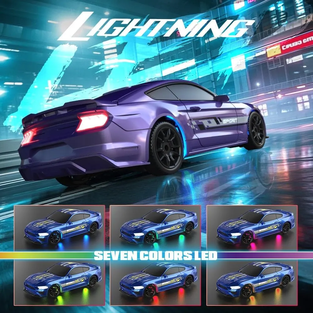 1:43 Scale RC Drift Car with LED Lights - High Speed 15KM/H 2.4GHz Remote Control Full-Proportional 4WD Mini Drift Racing Sport Car for Adults & Hobbyists - RTR/Gyro Version