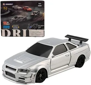 1/43 Scale RC Drift Car with Lights Kit, 2.4G Full-Proportion RC Electric Mini Racing Drift Car Model, Remote Control Car for Adults and Teens - Gyroscope Version (Silver)