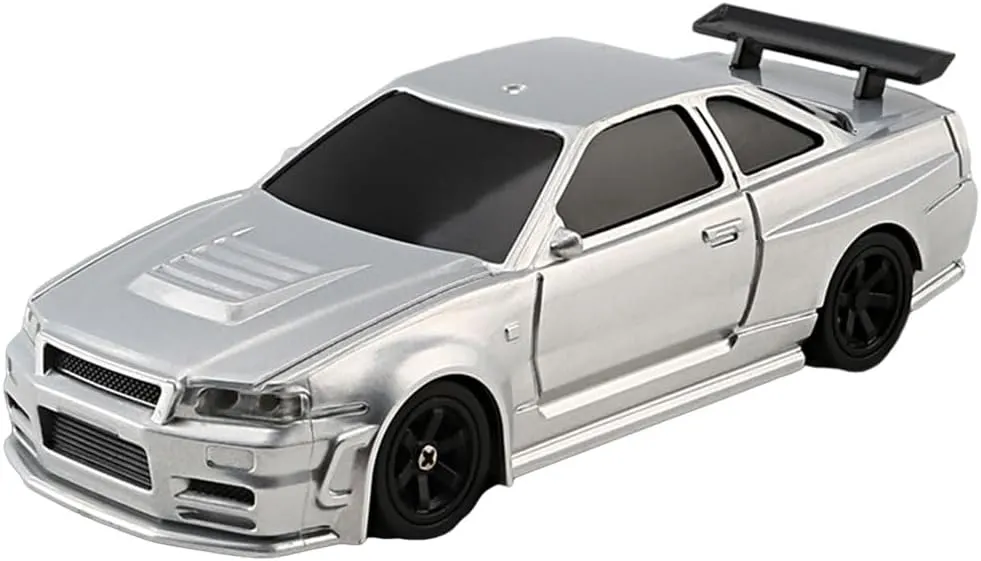 1/43 Scale RC Drift Car with Lights Kit, 2.4G Full-Proportion RC Electric Mini Racing Drift Car Model, Remote Control Car for Adults and Teens - Gyroscope Version (Silver)