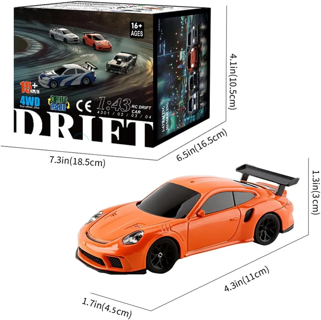1/43 Scale RC Electric Mini Racing Drift Car Model, 2.4G Full Proportional with Lights Kit, Mini Sport Car Toy High Speed, Gifts for RC Toy Lovers (RTR Version/Orange)