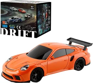 1/43 Scale RC Electric Mini Racing Drift Car Model, 2.4G Full Proportional with Lights Kit, Mini Sport Car Toy High Speed, Gifts for RC Toy Lovers (RTR Version/Orange)