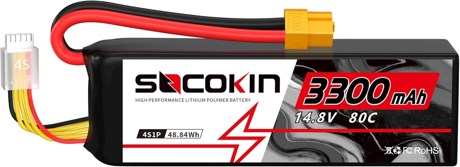14.8V 4S 3300mAh Lipo Battery 80C with XT60 Connector Soft Case for RC Airplane RC Helicopter RC Car RC Truck RC Boat UAV Drone FPV