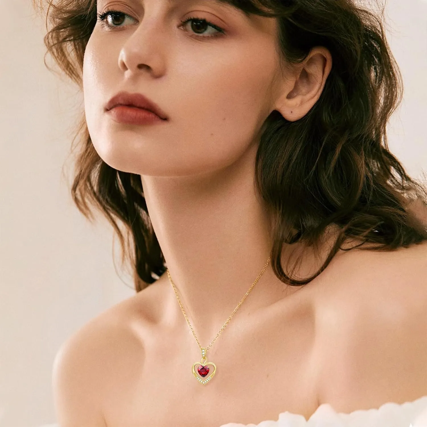 14K Gold Birthstone Heart Necklace for Women, Dainty Yellow Gold Colored Gemstone Love Heart Pendant Forever Love Jewelry Gift for Her,Mom, Wife 16"-18"