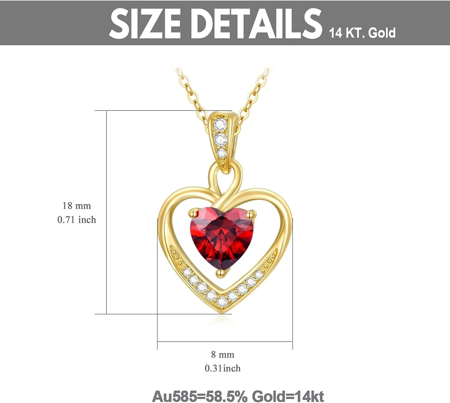 14K Gold Birthstone Heart Necklace for Women, Dainty Yellow Gold Colored Gemstone Love Heart Pendant Forever Love Jewelry Gift for Her,Mom, Wife 16"-18"